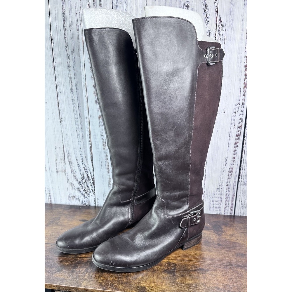 Marc Fisher Riding Boots Women Size 8.5 Brown Solid Leather Knee High Equestrian